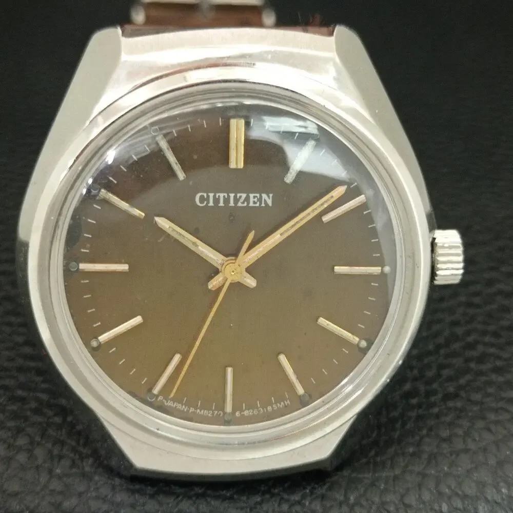 Vintage 1973 Citizen Manual Wound Mens Silver Watch & Gold accents